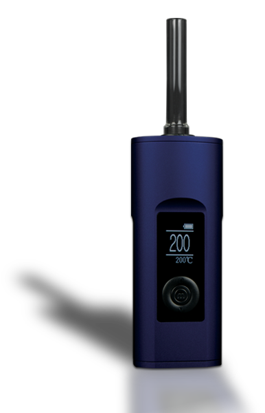 Blue Arizer Solo II portable vaporizer with silver mouthpiece