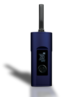 Blue Arizer Solo II portable vaporizer with silver mouthpiece